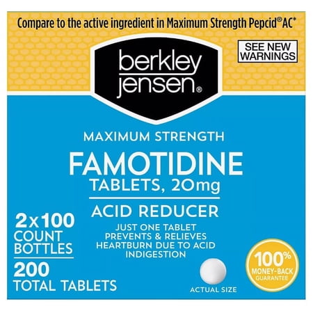 berkley jensen Maximum Strength Famotidine 20 mg - (200 Count), Acid Reducer Tablets, Relieves Meal-Induced Heartburn & Acid Indigestion Symptoms, All-Day Heartburn Prevention & Relief