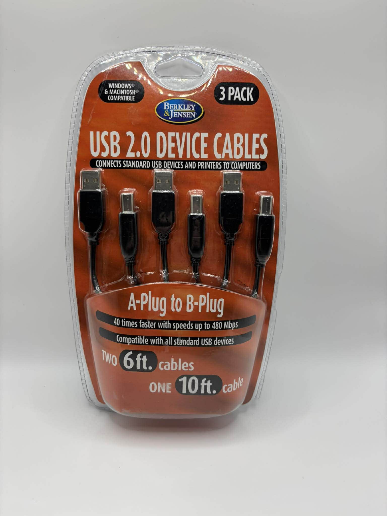 Berkley & Jensen USB 2.0 Device Cables 3 pack