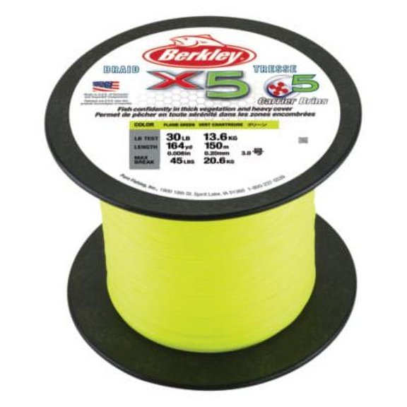 Berkley x5 Braid Fishing Line, Flame Green, 65 lb Test Strength, 2188 yd