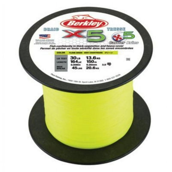 Berkley x5 Braid Fishing Line, Flame Green, 8 lb Test Strength, 2188 yd