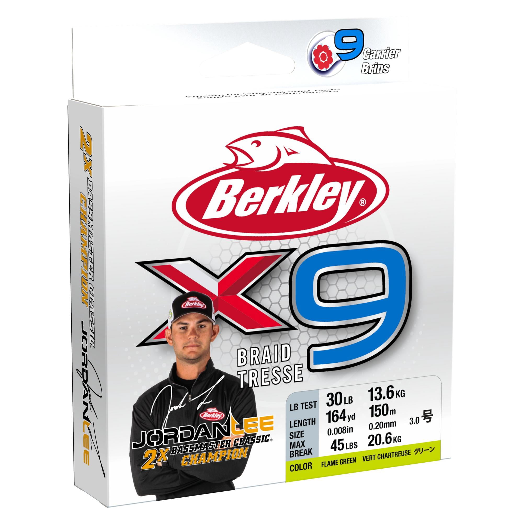 Berkley x9 Braid Fishing Line, Flame Green, 30 lb Test Strength, 2188 yd