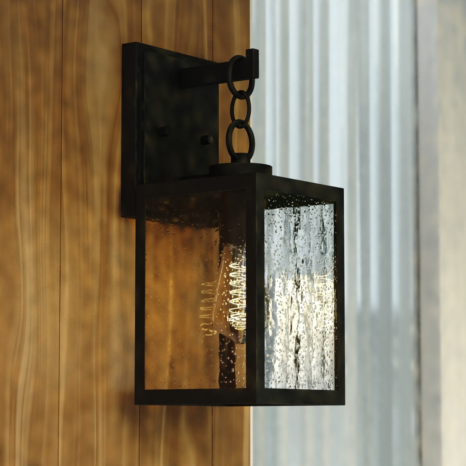 Berkley Metal 1 Light Textured Black Transitional Outdoor Wall Lantern Clear Glass