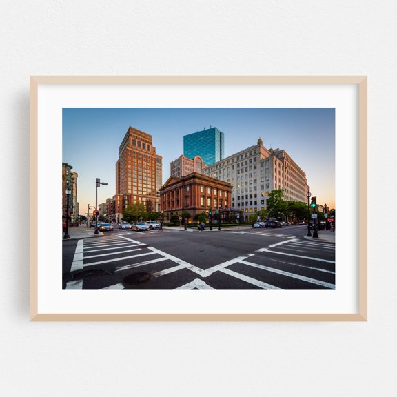 Berkley & Newbury - Boston Massachusetts Photography Cityscape Architecture Street Photography Travel Poster Skyline City Oak Framed Wall Art Print 5 x 7 inches