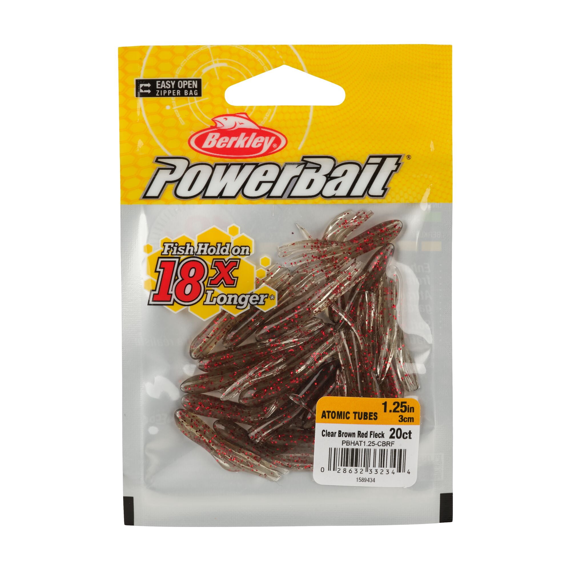 Berkley PowerBait® Atomic Tubes, 1.25 in, Tubes, Clear Brown Red Fleck (20 Count)