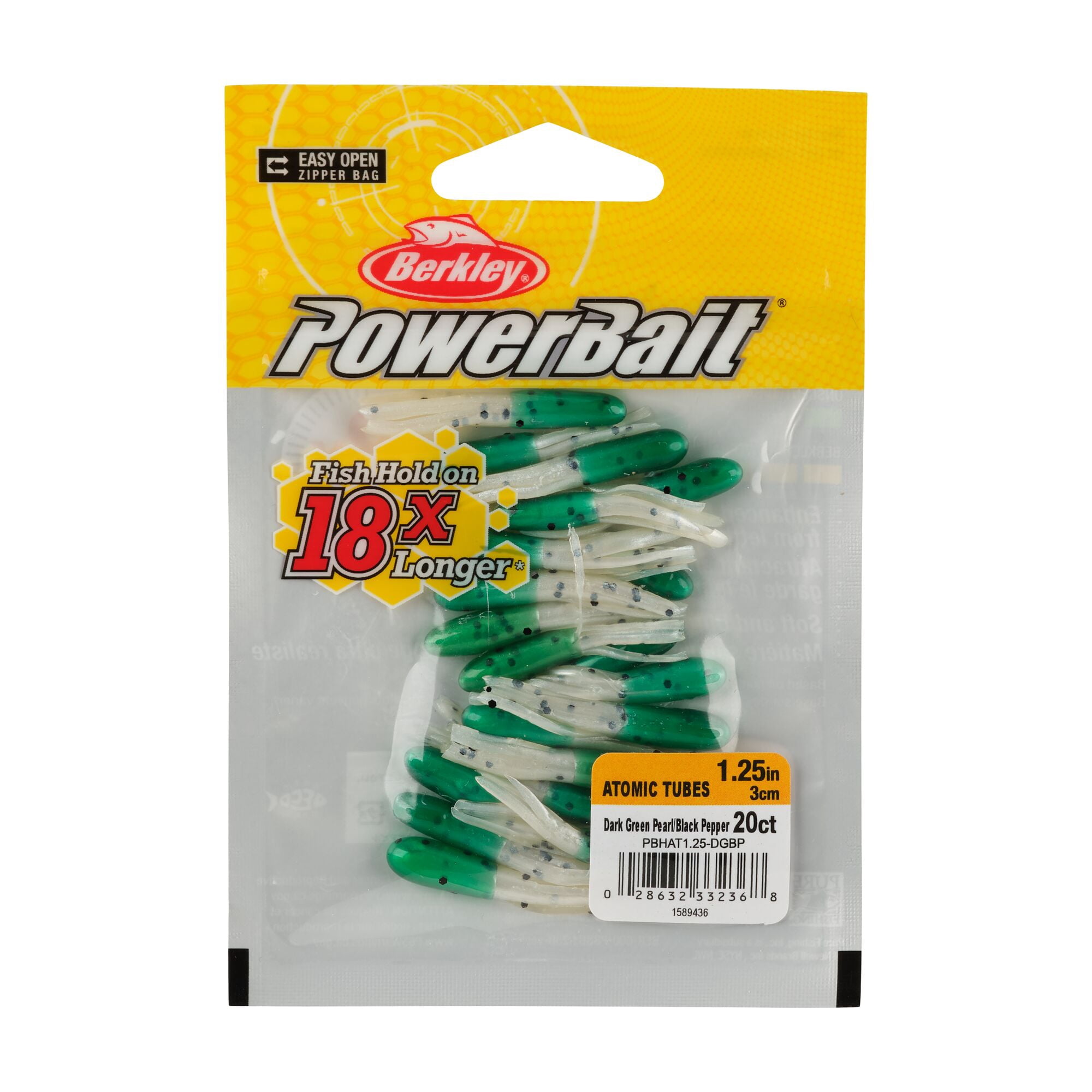 Berkley PowerBait® Atomic Tubes, 1.25 in, Tubes, Dark Green Pearl/Black Pepper (20-count)