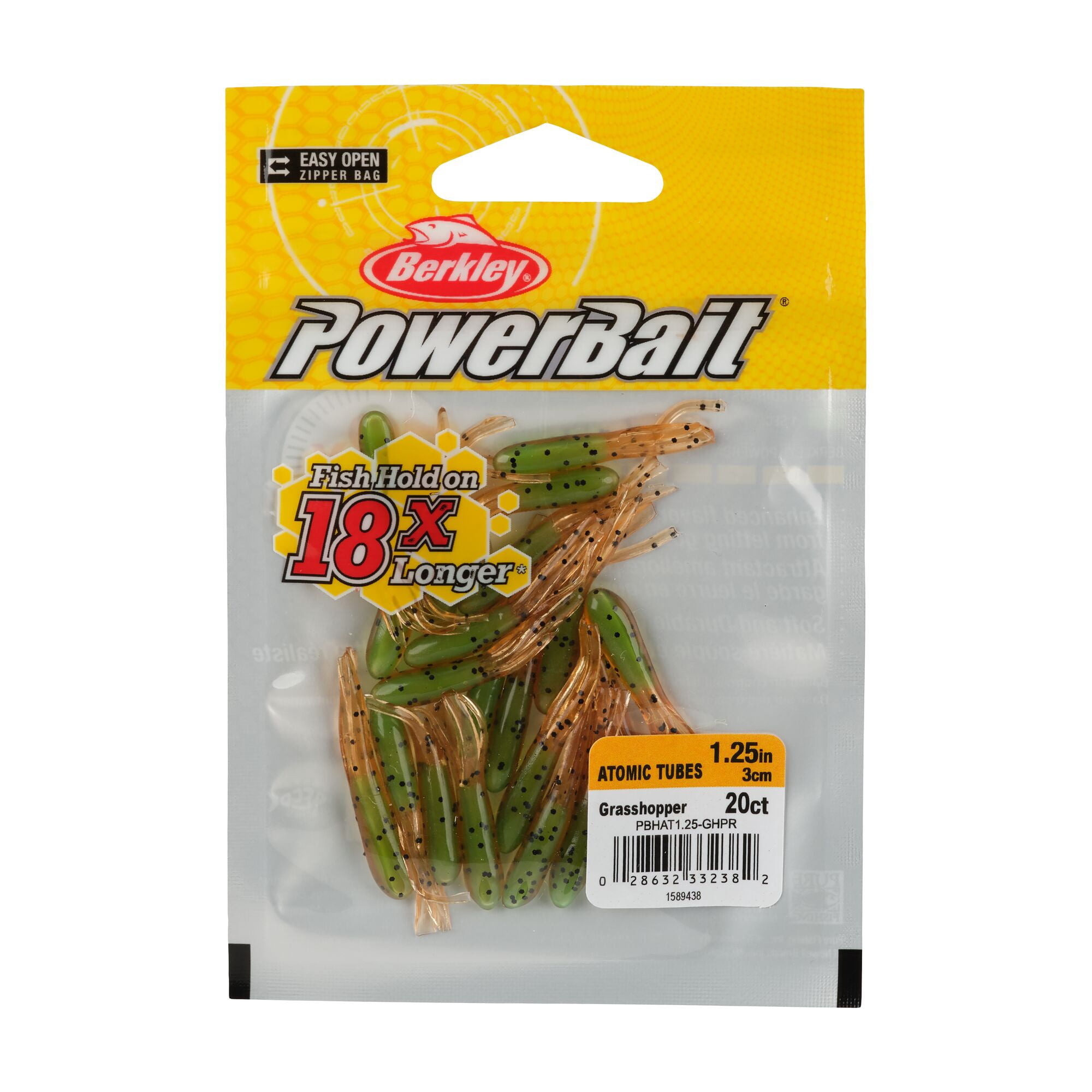 Berkley PowerBait® Atomic Tubes, 1.25 in, Tubes, Grasshopper (20 Count)