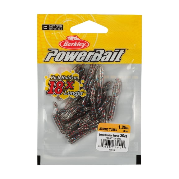 Berkley PowerBait Atomic Tubes, 1.25 in, Tubes, Smoke Rainbow Sparkle (20 Count)
