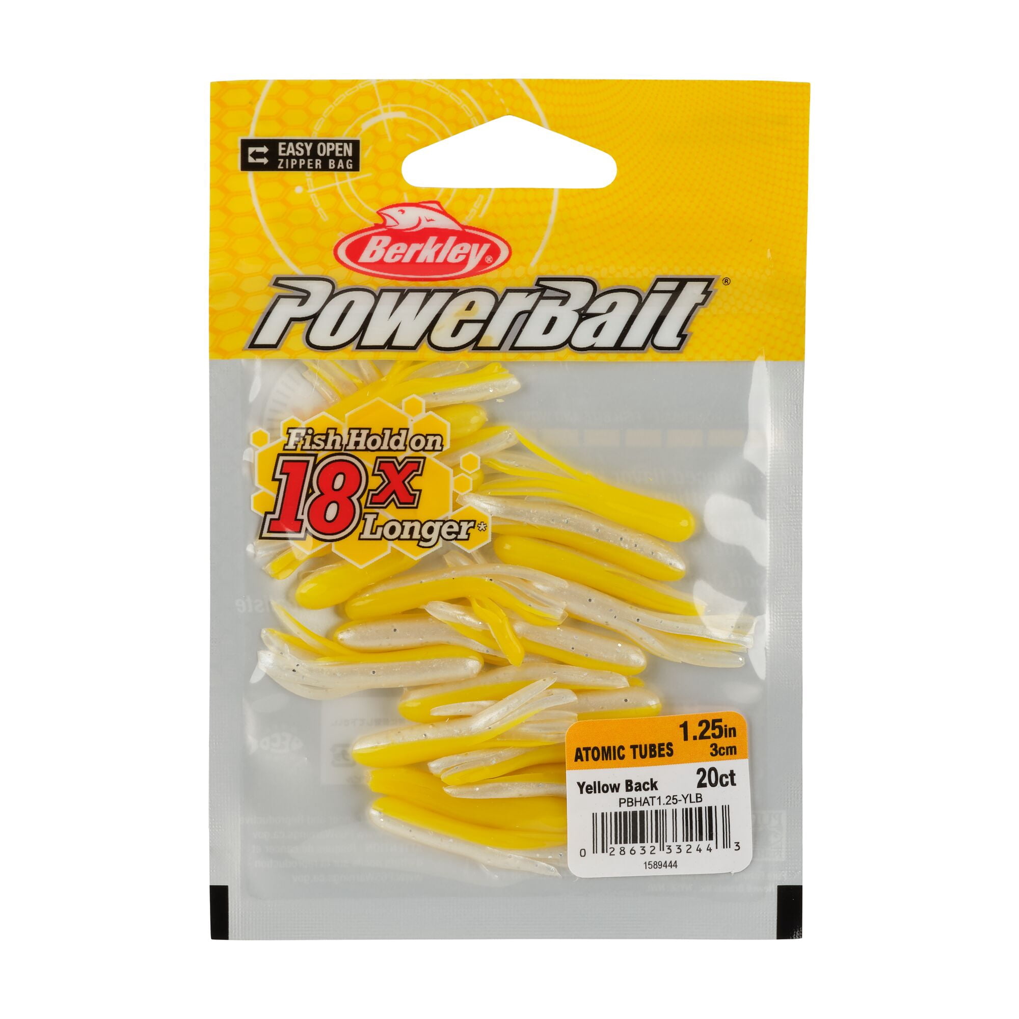 Berkley PowerBait® Atomic Tubes, 1.25 in, Tubes, Yellow Back (20 Count)