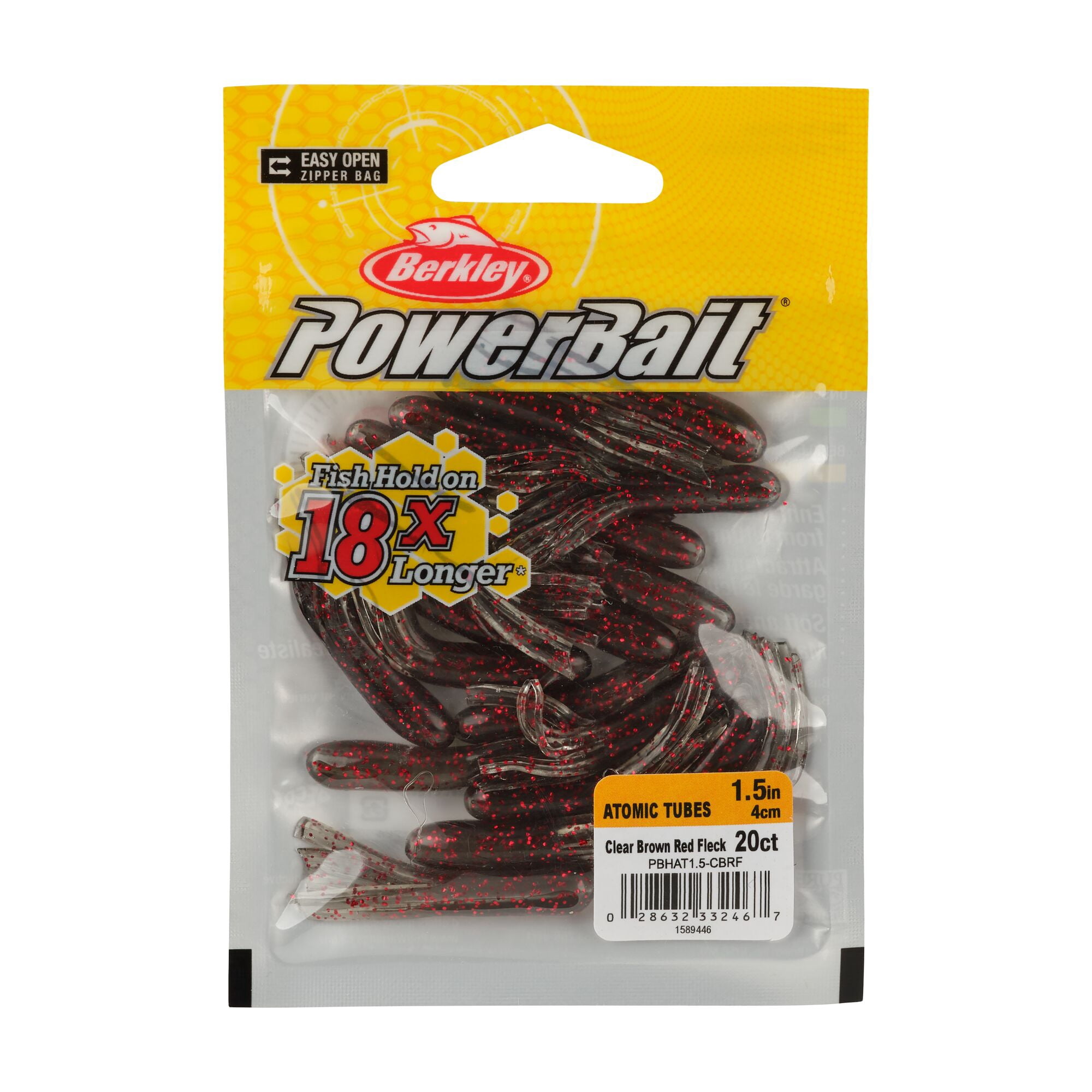 Berkley PowerBait® Atomic Tubes, 1.5 in, Tubes, Clear Brown Red Fleck (20 Count)