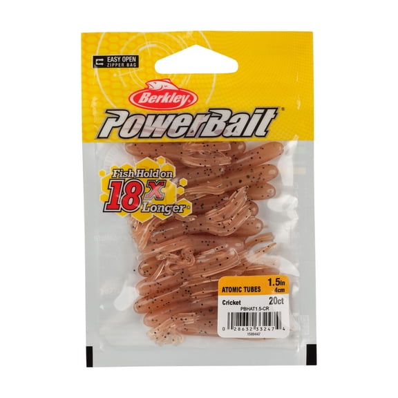 Berkley PowerBait Atomic Tubes, 1.5 in, Tubes, Cricket (20 Count)