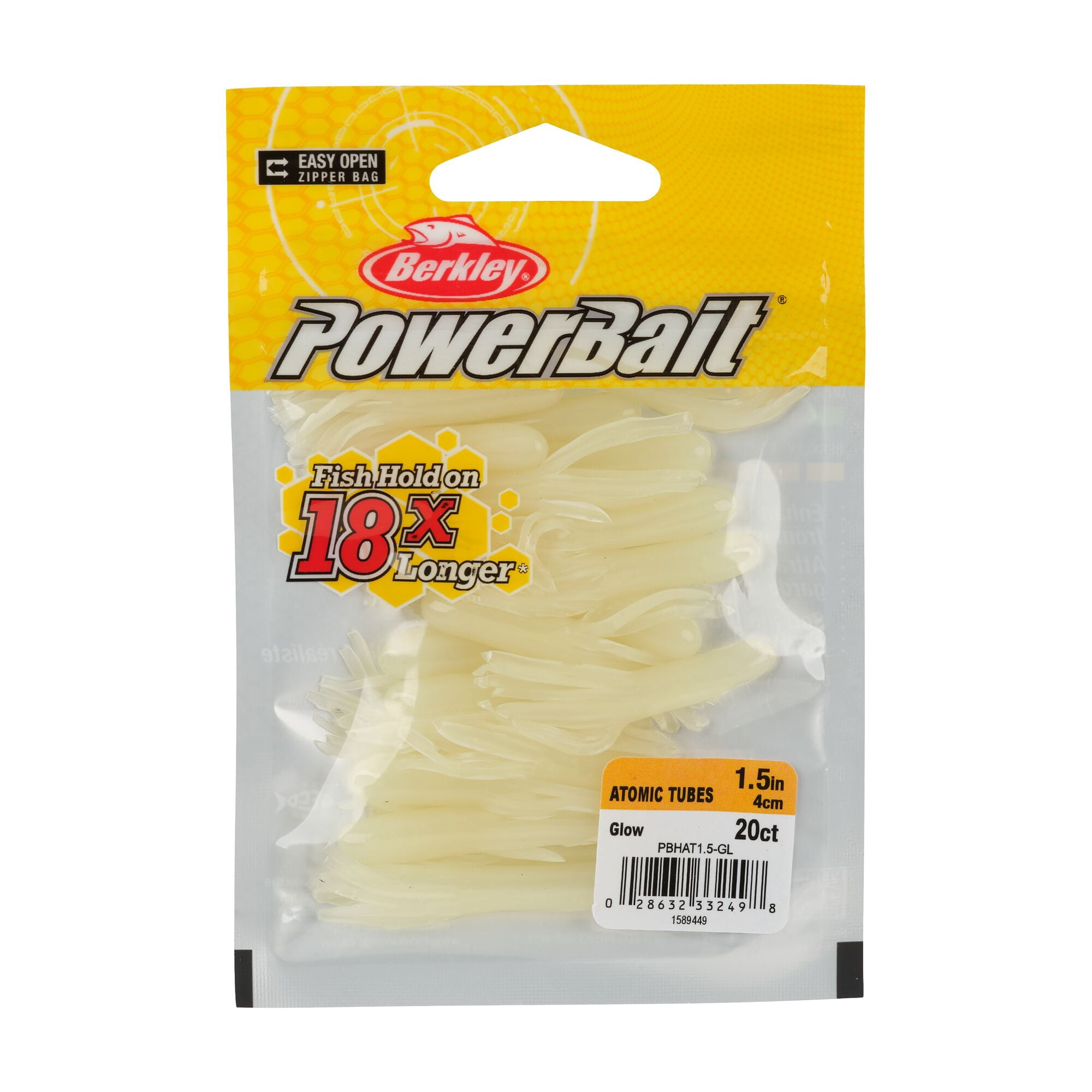 Berkley PowerBait® Atomic Tubes, 1.5 in, Tubes, Glow (20 Count)