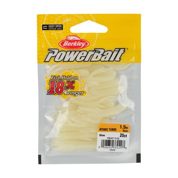 Berkley PowerBait Atomic Tubes, 1.5 in, Tubes, Glow (20 Count)