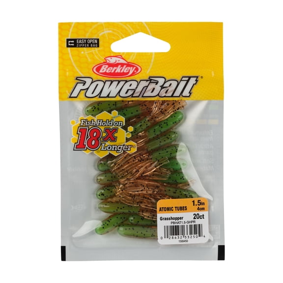 Berkley PowerBait Atomic Tubes, 1.5 in, Tubes, Grasshopper (20 Count)
