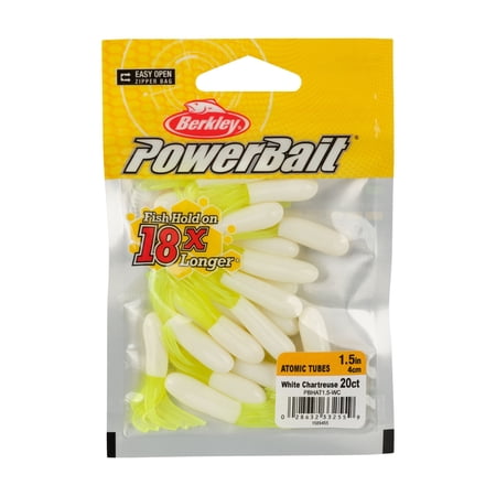 Berkley PowerBait® Atomic Tubes, 1.5 in, Tubes, White Chartreuse (20 Count)