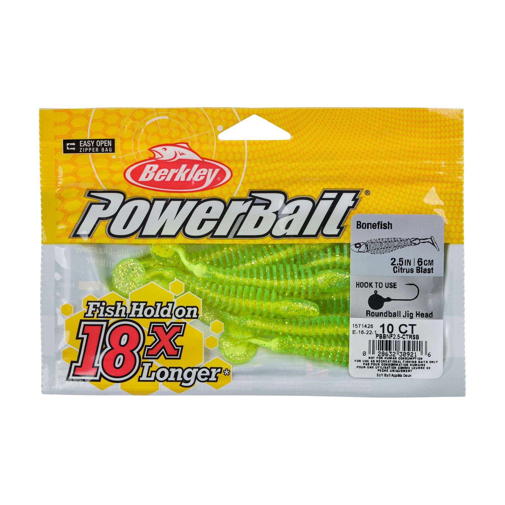 Berkley PowerBait® Bonefish, 2.5 in, Swimbaits, Citrus Blast (10 Count)
