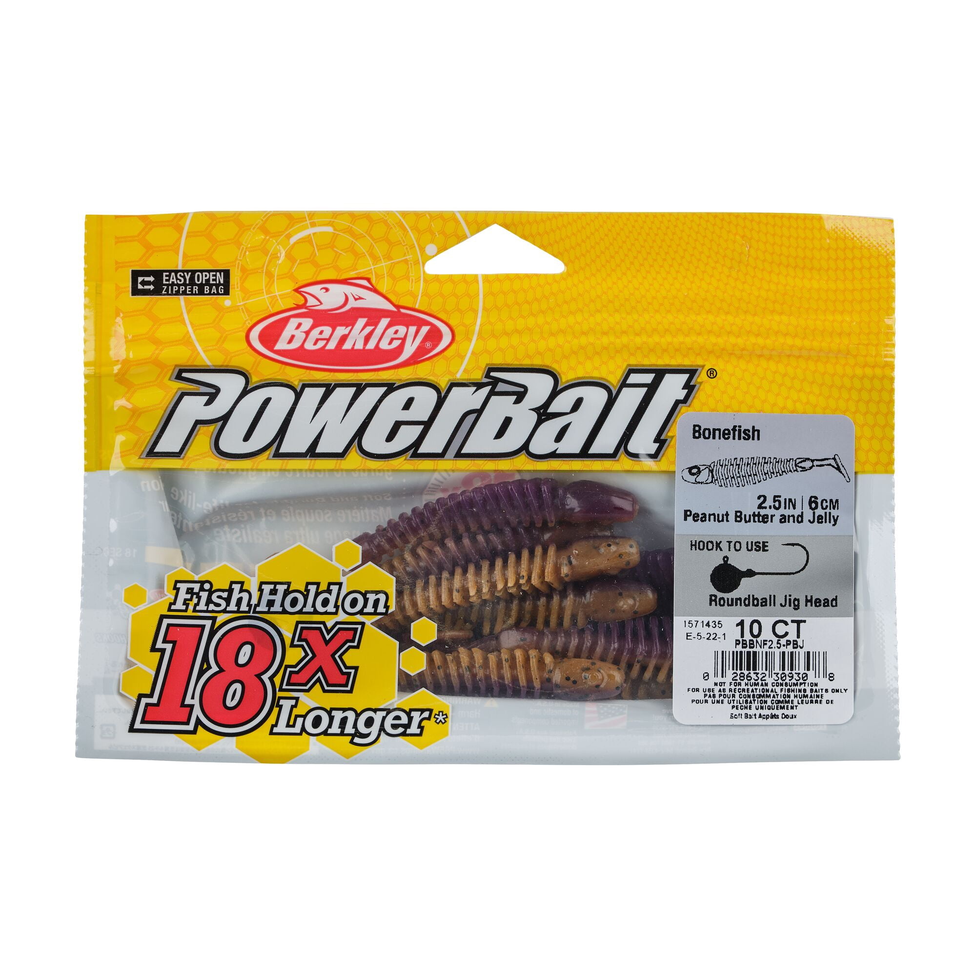 Berkley PowerBait® Bonefish, 2.5 in, Swimbaits, Peanut Butter and Jelly (10 Count)