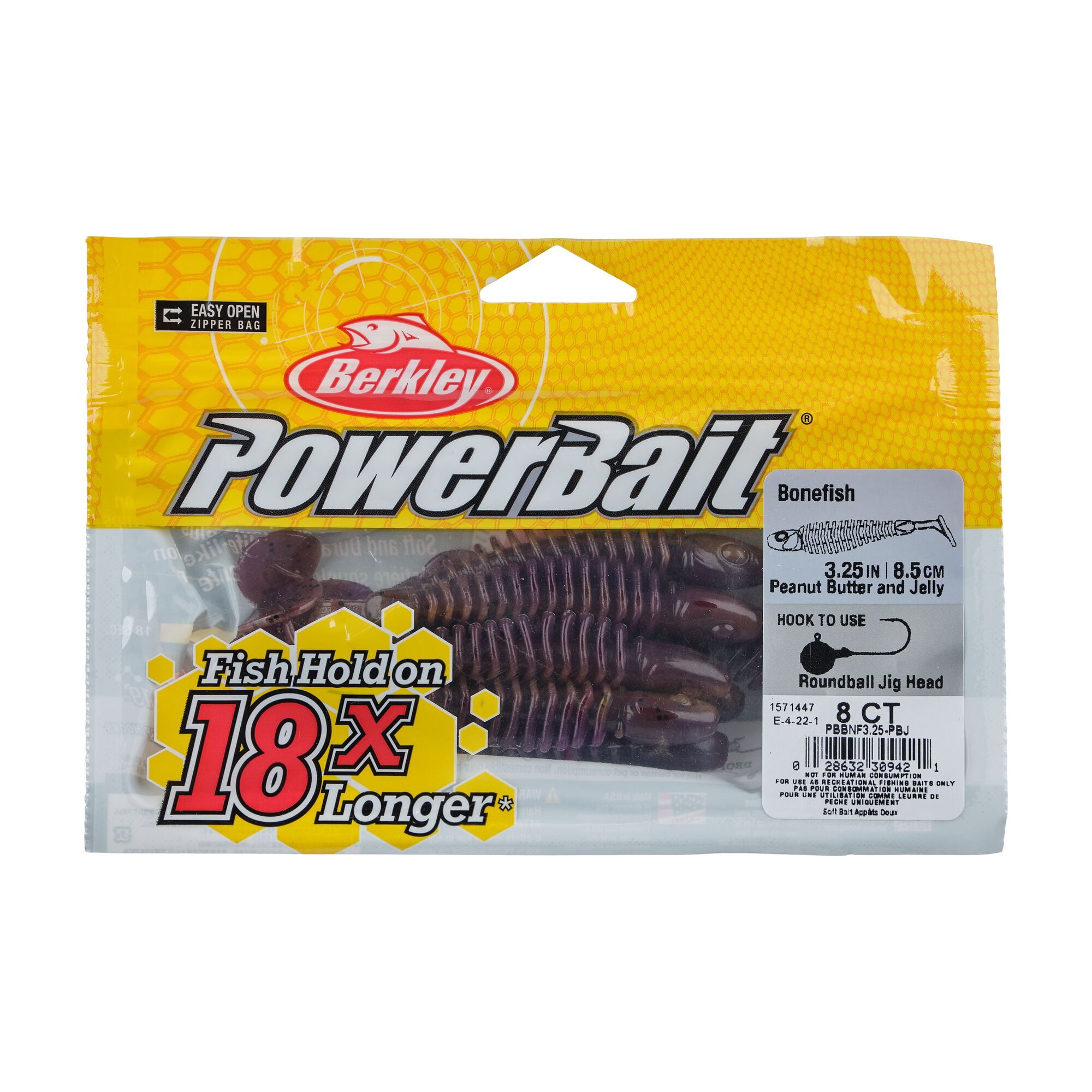 Berkley PowerBait® Bonefish, 3.25 in, Swimbaits, Peanut Butter and Jelly (8 Count)