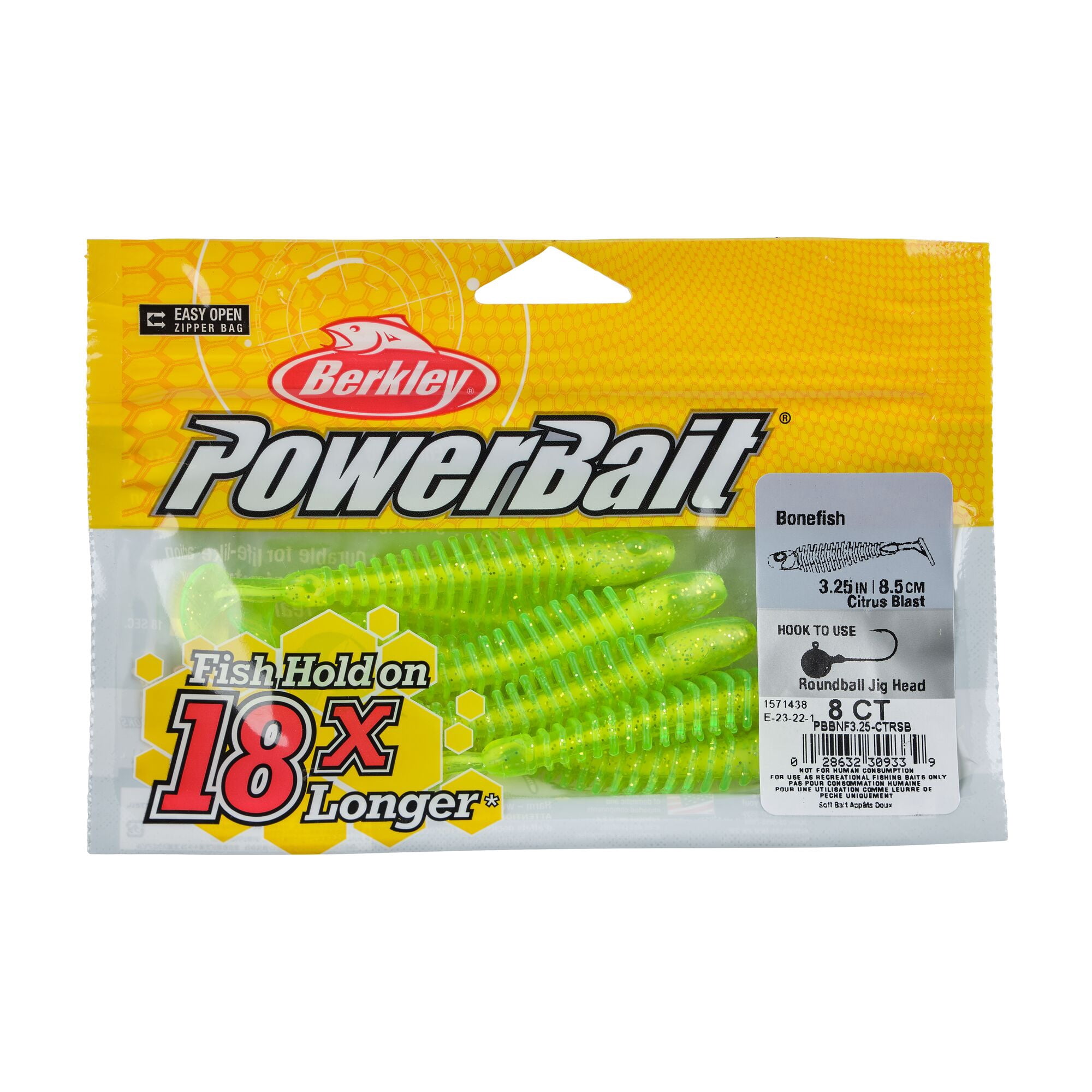 Berkley PowerBait® Bonefish, 3.25 in, Swimbaits, Citrus Blast (8 Count)