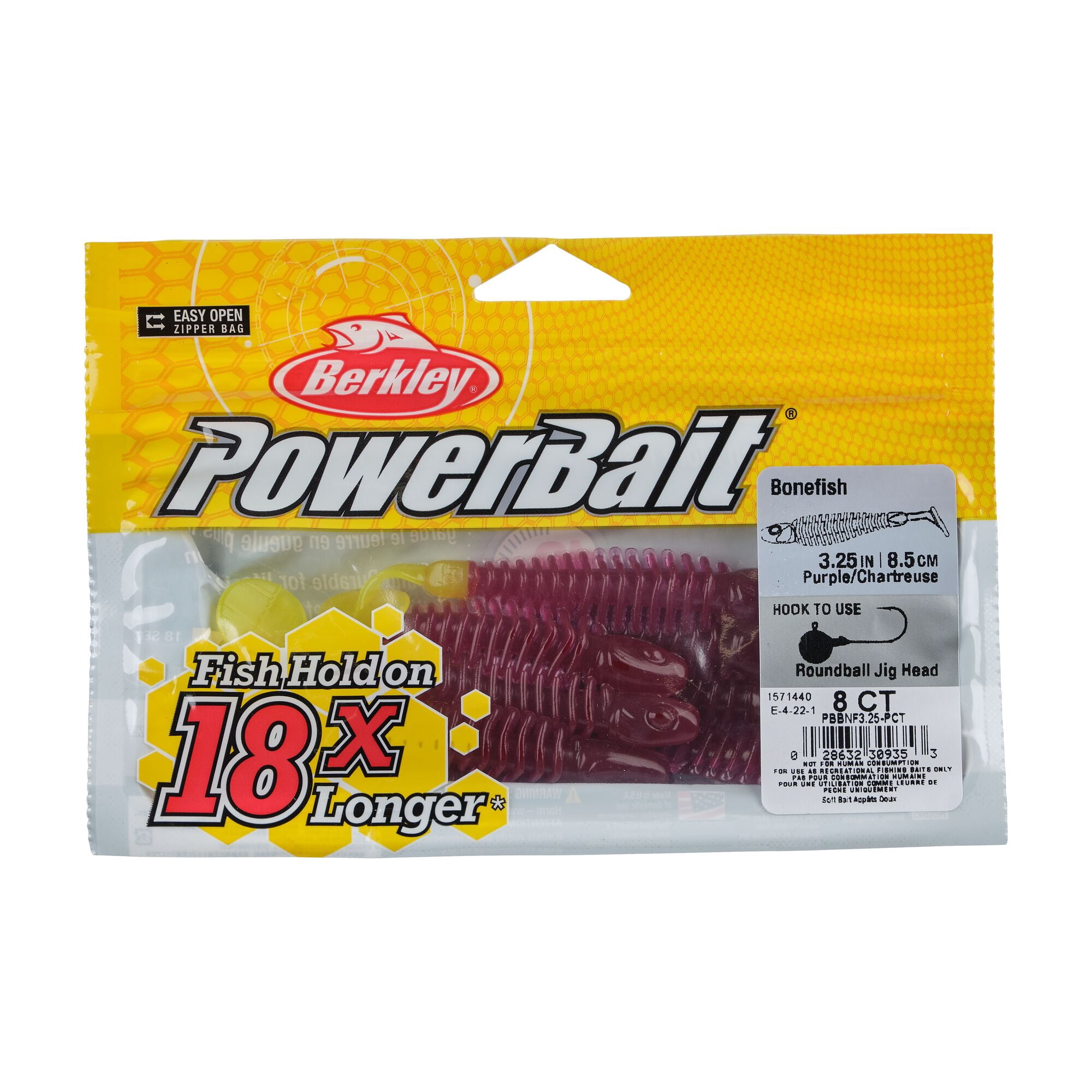 Berkley PowerBait® Bonefish, 3.25 in, Swimbaits, Purple/Chartreuse (8 Count)