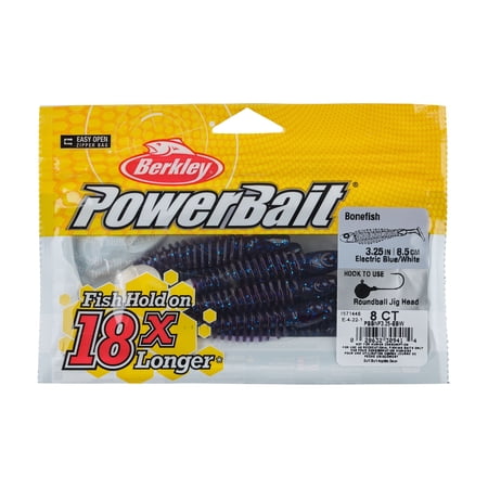 Berkley PowerBait® Bonefish, 3.25 in, Swimbaits, Electric Blue/White (8 Count)