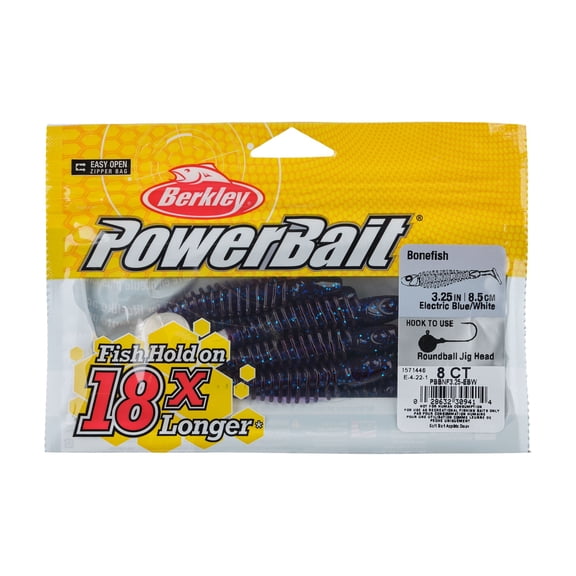 Berkley PowerBait® Bonefish, 3.25 in, Swimbaits, Electric Blue/White (8 Count)