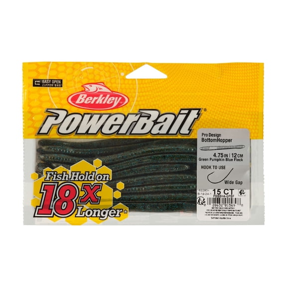 Berkley PowerBait Bottom Hopper, 4.75 in, Worms, Green Pumpkin Blue Fleck (15 Count)
