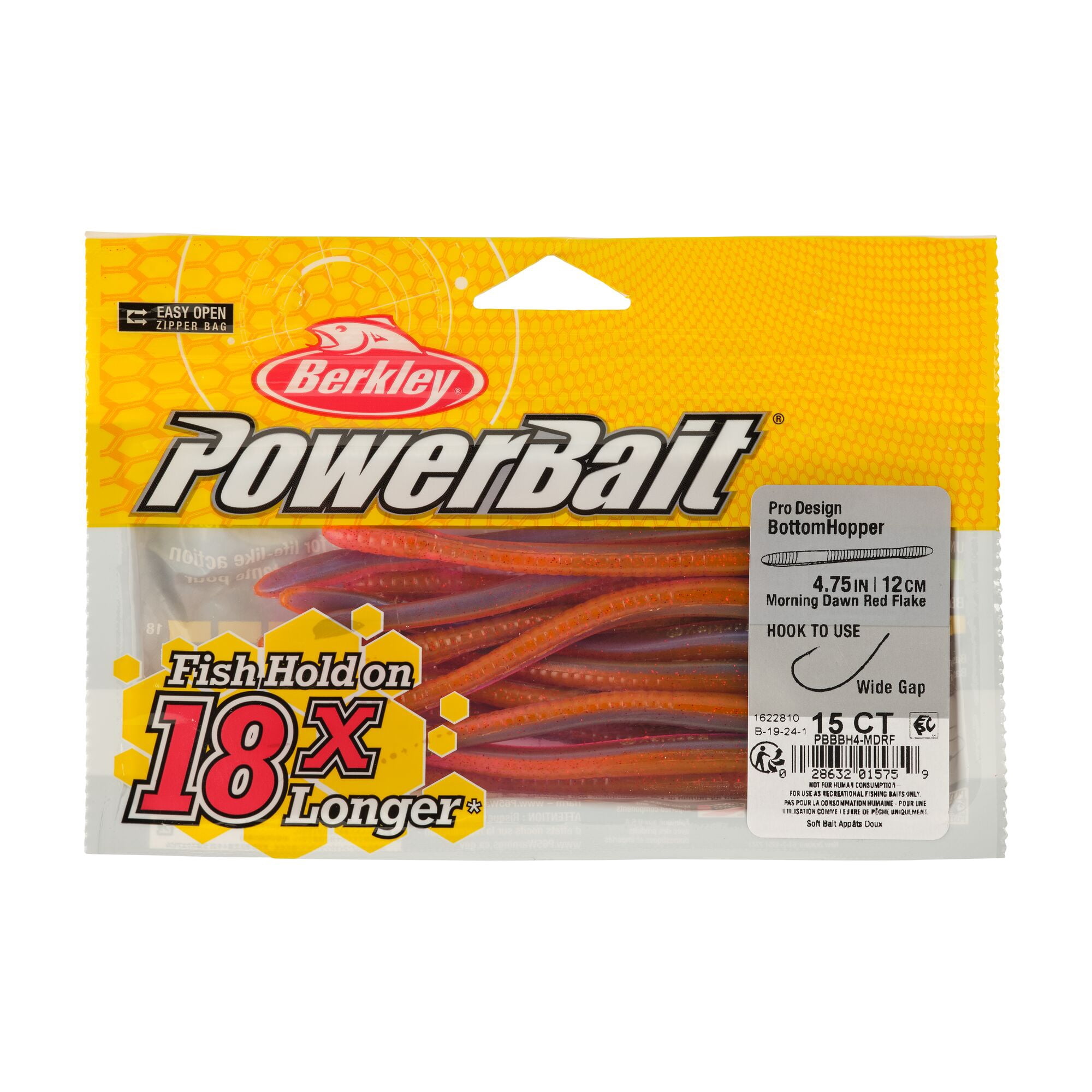 Berkley PowerBait® Bottom Hopper, 4.75 in, Worms, Morning Dawn Red Flake (15 Count)