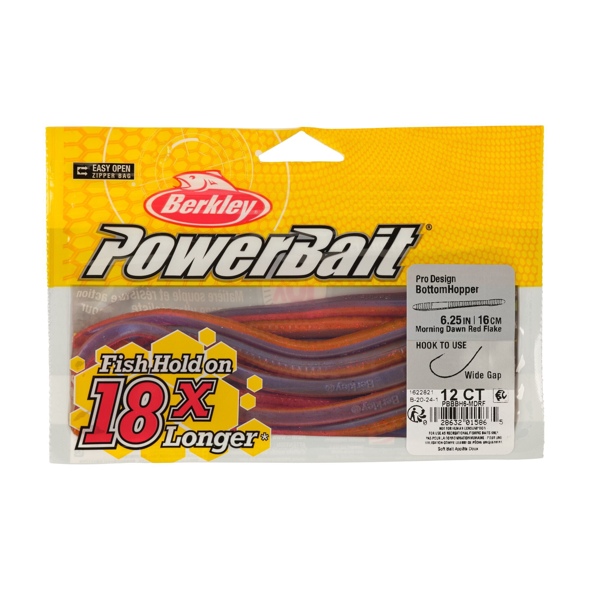 Berkley PowerBait® Bottom Hopper, 6.25 in, Worms, Morning Dawn Red Flake (12 Count)