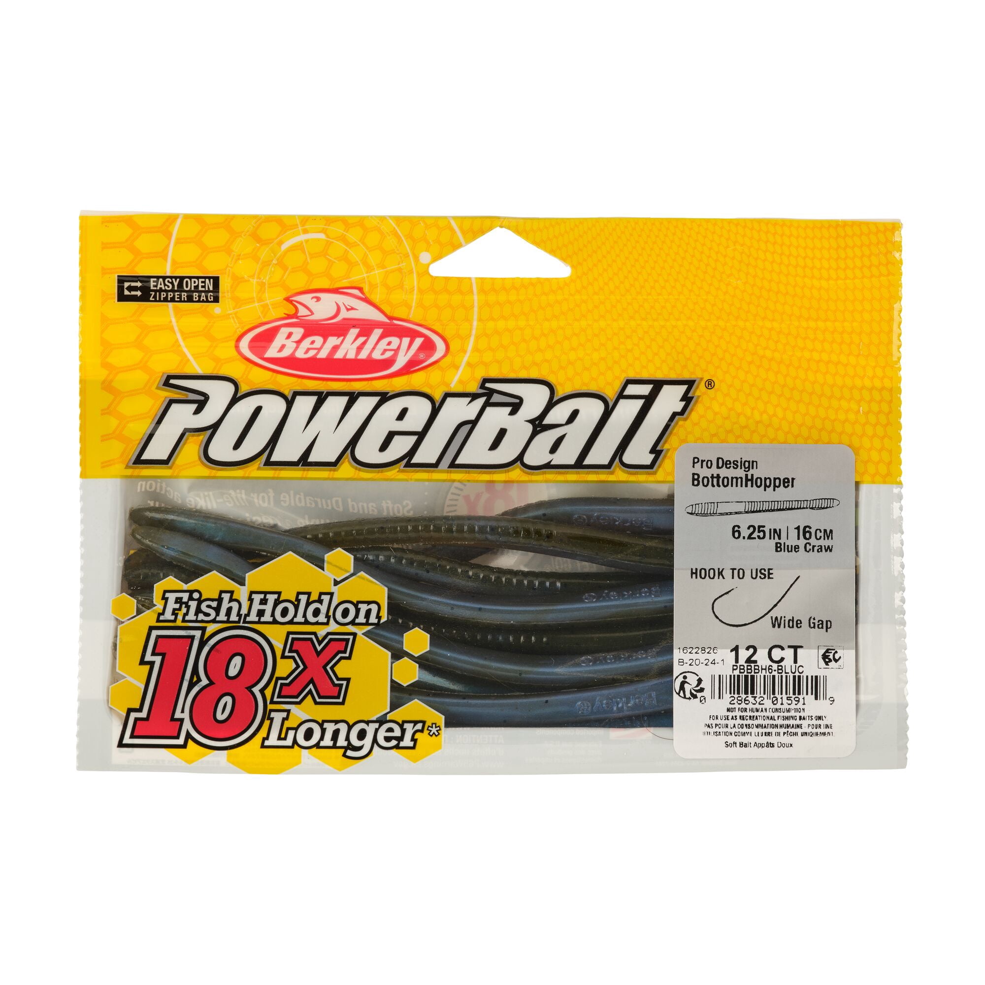 Berkley PowerBait® Bottom Hopper, 6.25 in, Worms, Blue Craw (12 Count)