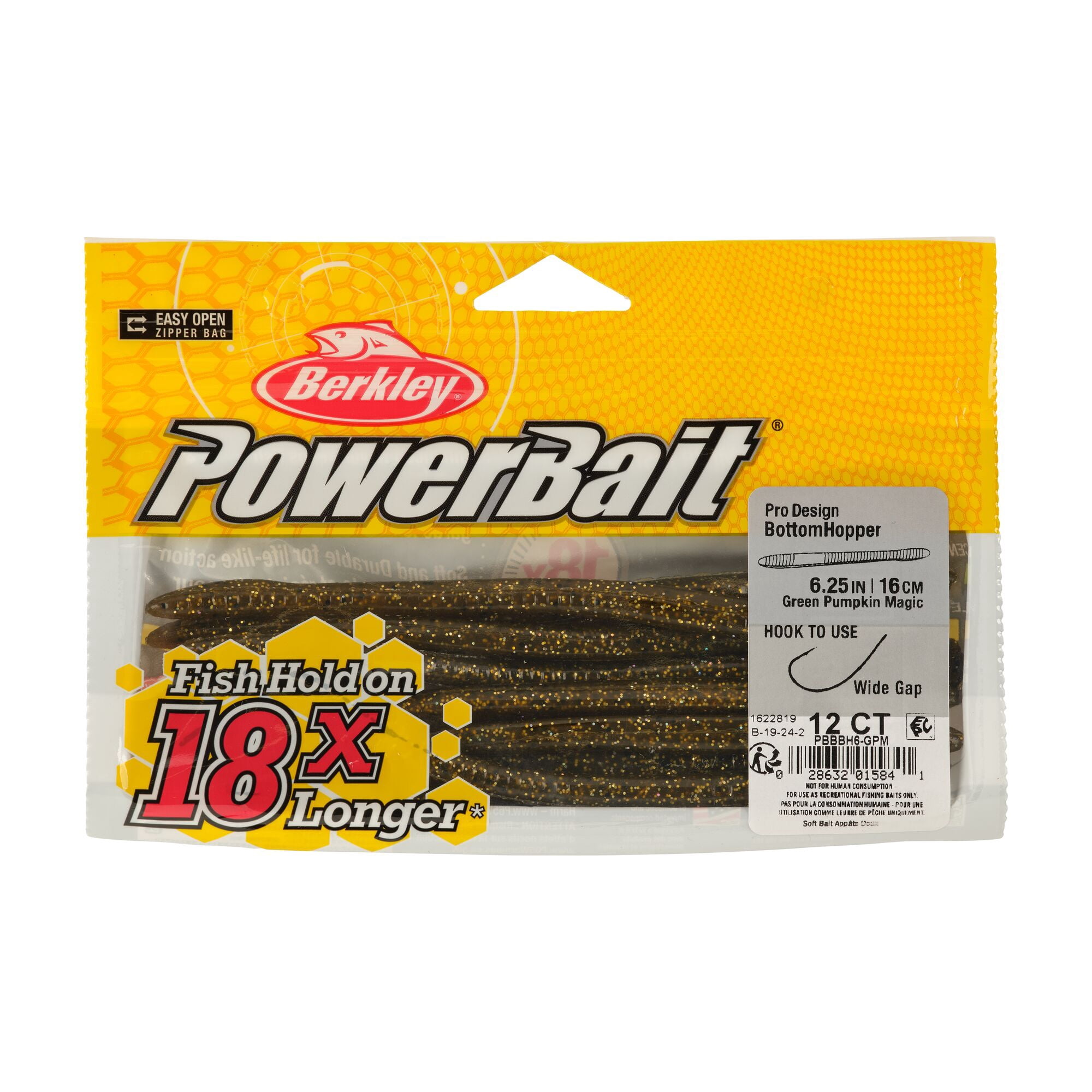Berkley PowerBait® Bottom Hopper, 6.25 in, Worms, Green Pumpkin Magic (12 Count)