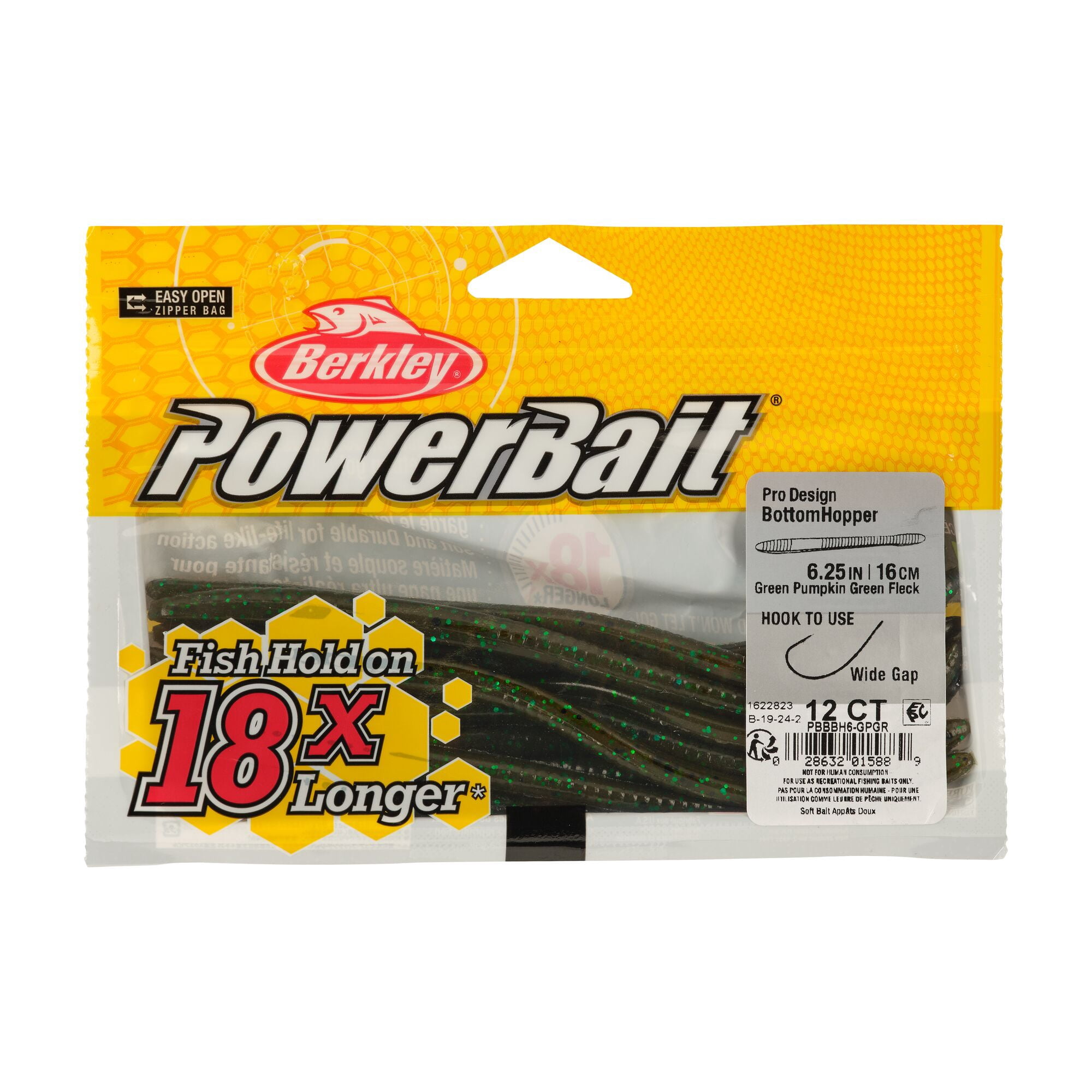 Berkley PowerBait® Bottom Hopper, 6.25 in, Worms, Green Pumpkin Green (12 Count)