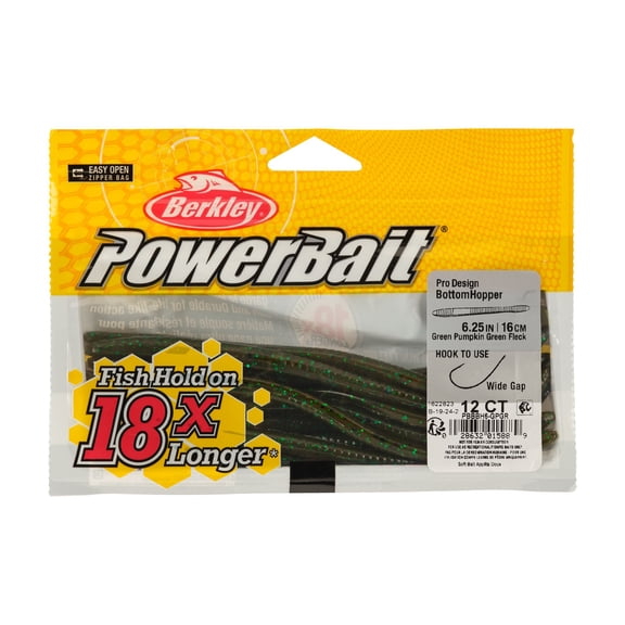 Berkley PowerBait Bottom Hopper, 6.25 in, Worms, Green Pumpkin Green (12 Count)