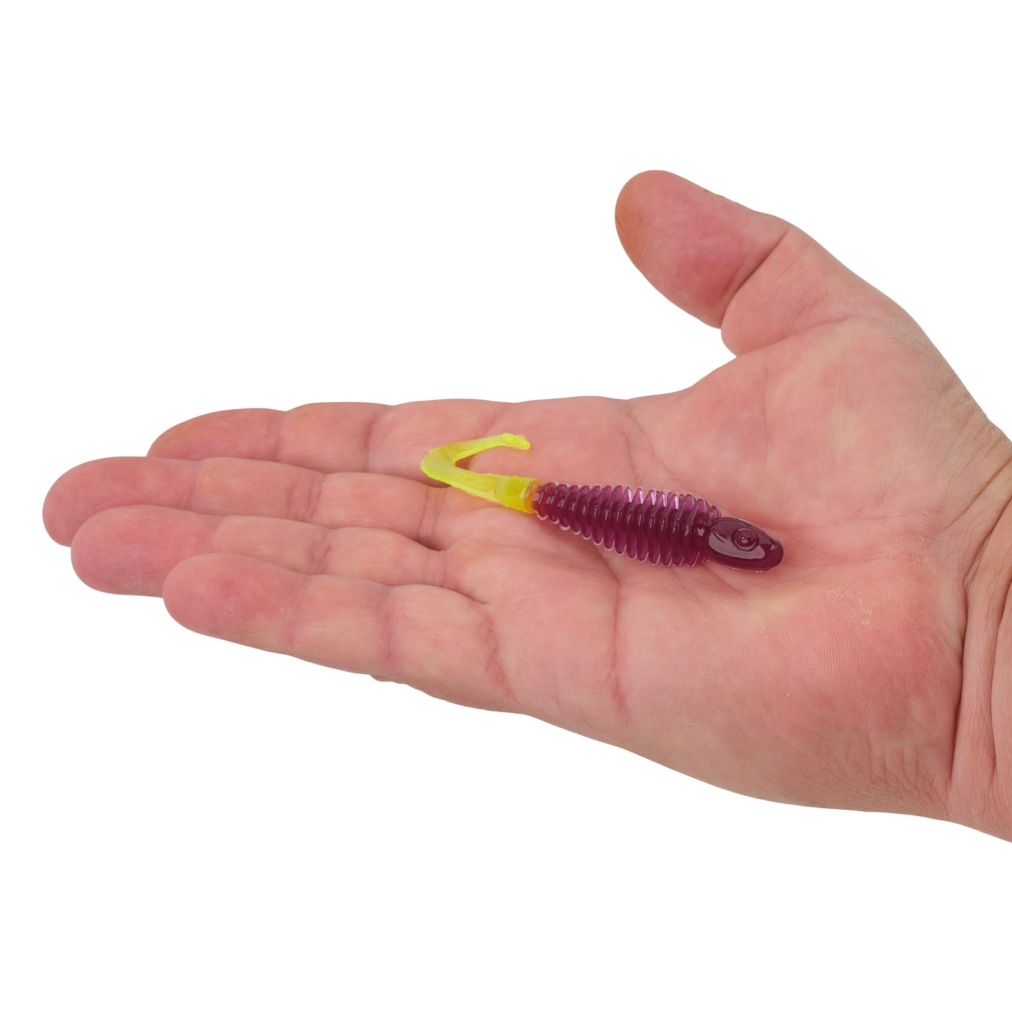 Berkley PowerBait® Curly Bones, 3 in, Swimbaits, Purple/Chartreuse (10-count)