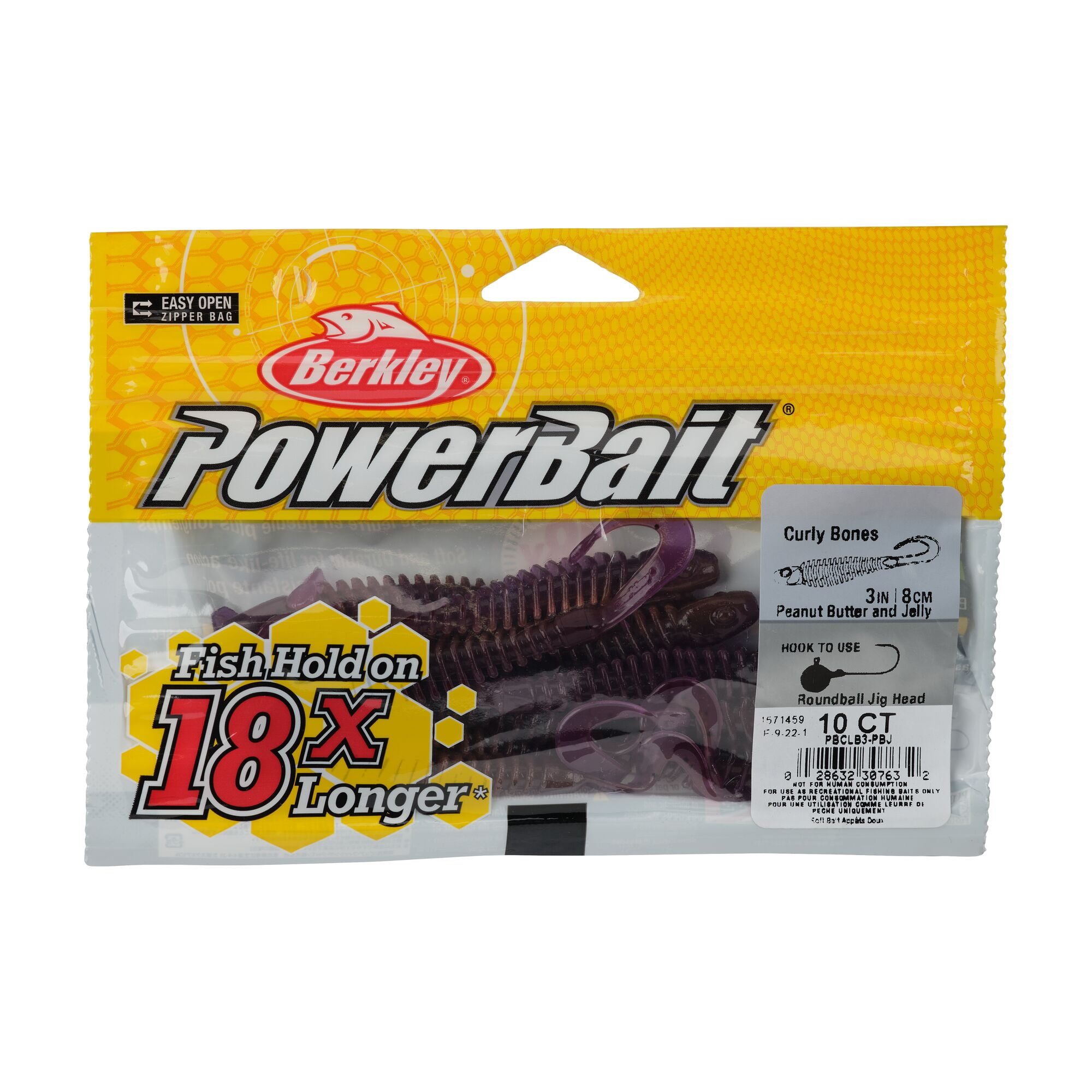 Berkley PowerBait® Curly Bones, 3 in, Swimbaits, Peanut Butter and Jelly (10-count)