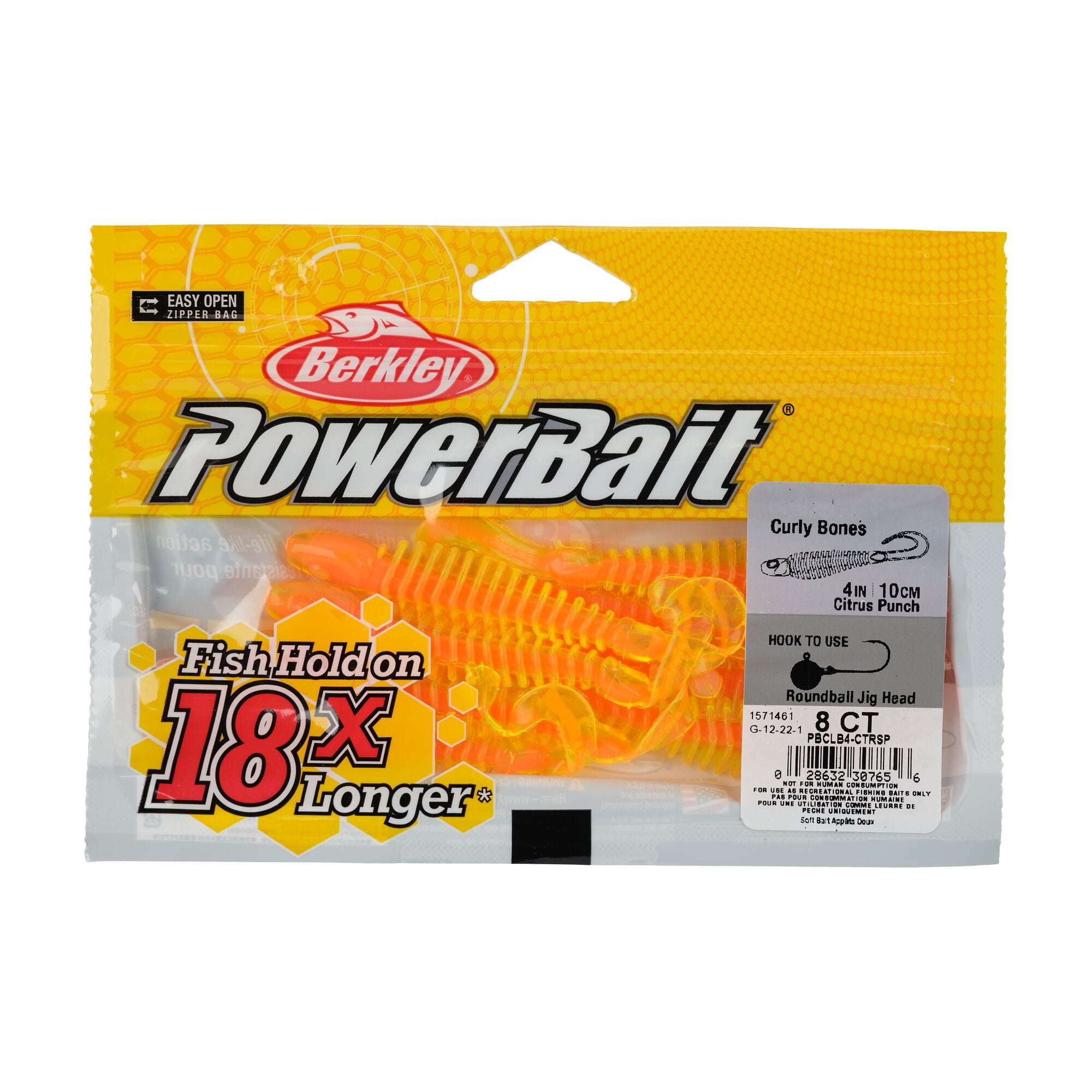 Berkley PowerBait® Curly Bones, 4 in, Swimbaits, Citrus Punch (8-count)