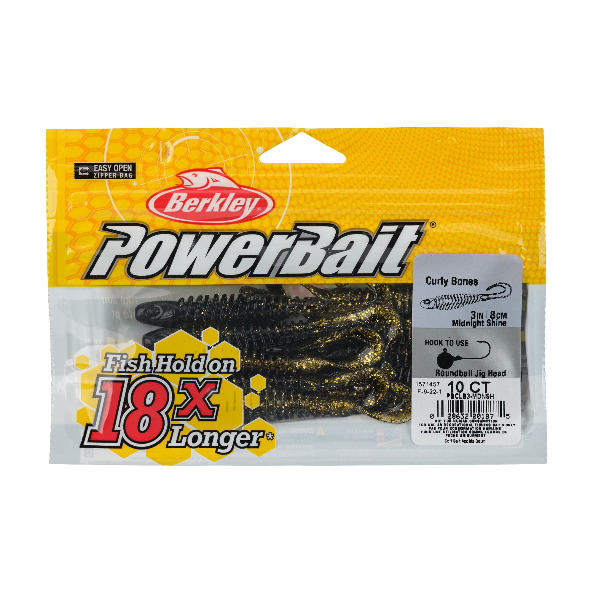 Berkley PowerBait® Curly Bones, 3 in, Swimbaits, Midnight Shine (10-count)