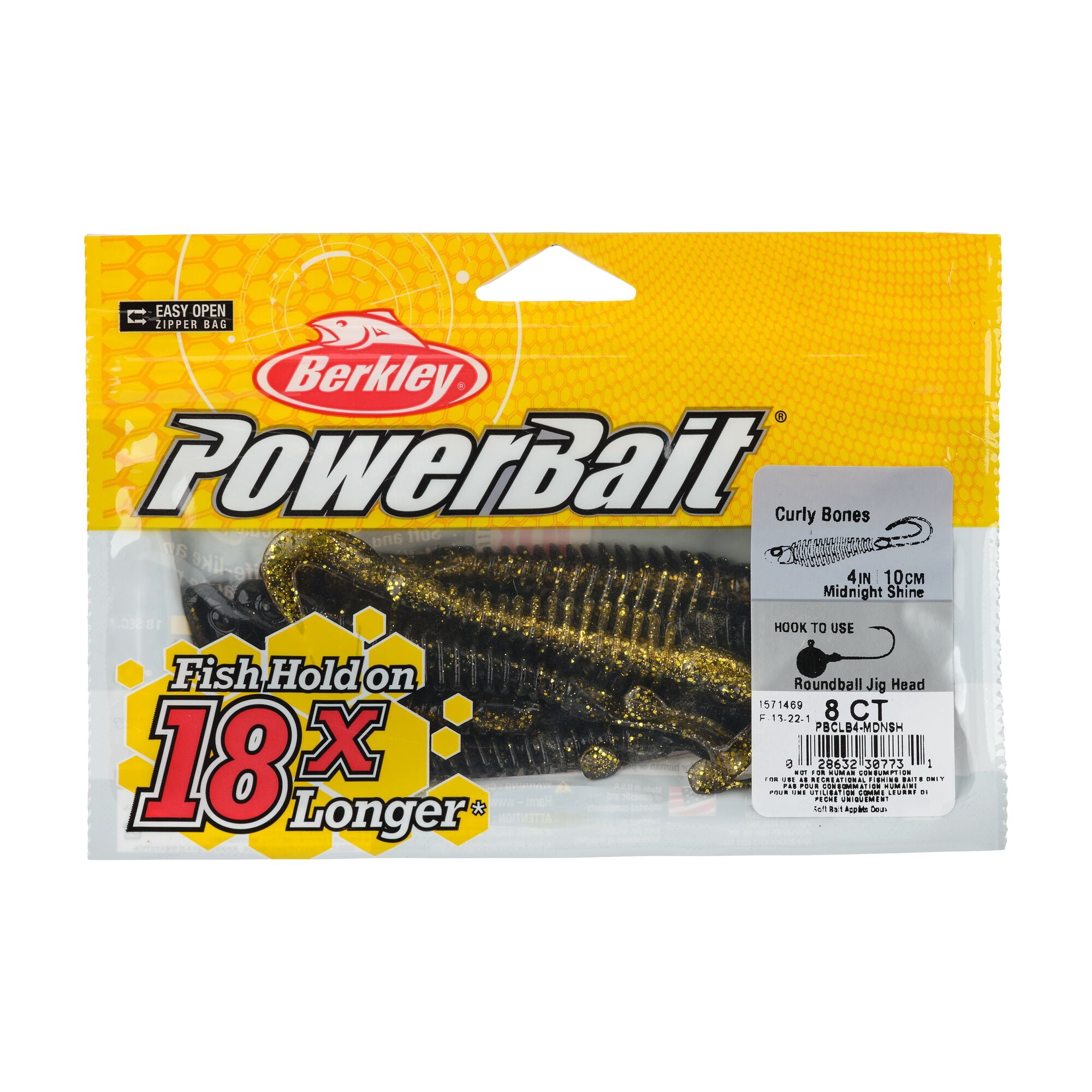 Berkley PowerBait® Curly Bones, 4 in, Swimbaits, Midnight Shine (8-count)