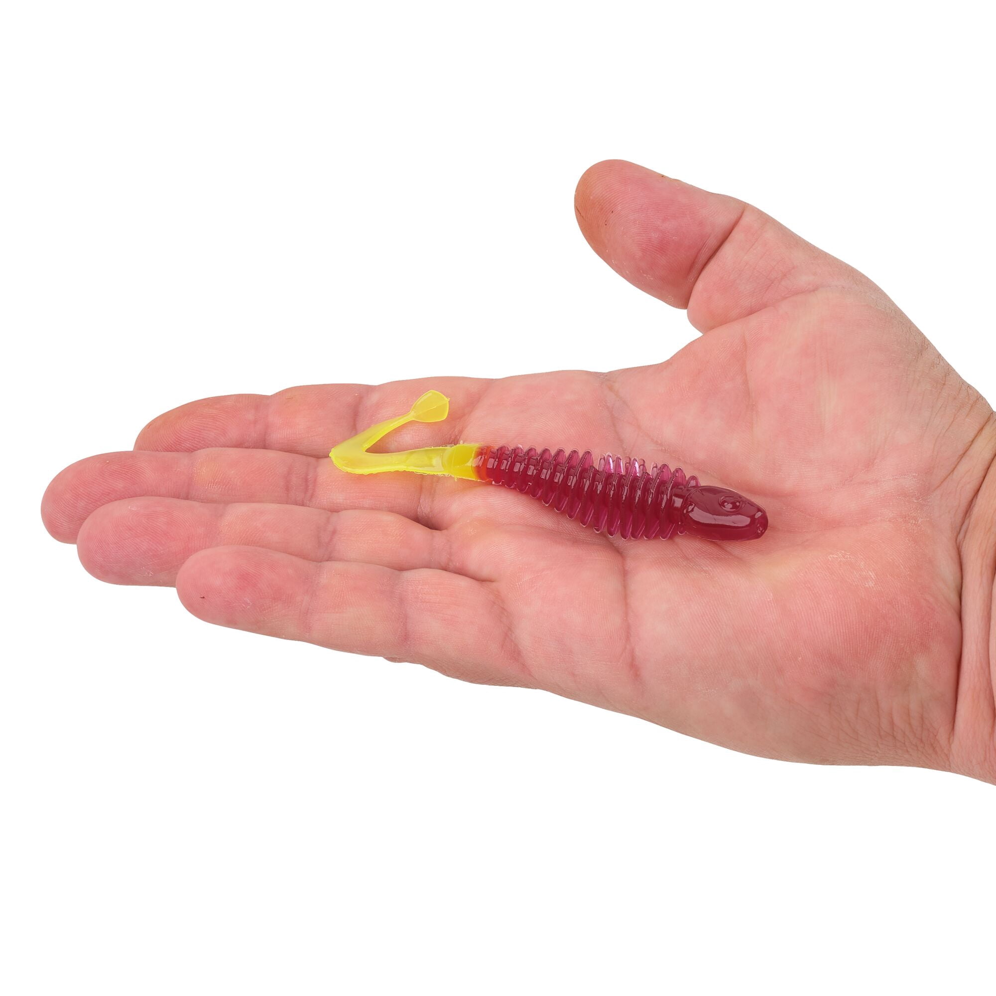 Berkley PowerBait® Curly Bones, 4 in, Swimbaits, Purple/Chartreuse (8-count)