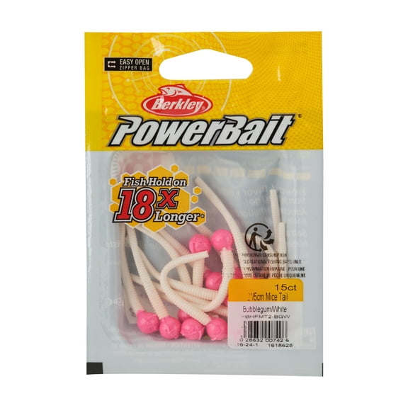 Berkley PowerBait Floating Mice Tails, 2 in, Worms, Bubblegum/White (15-count)