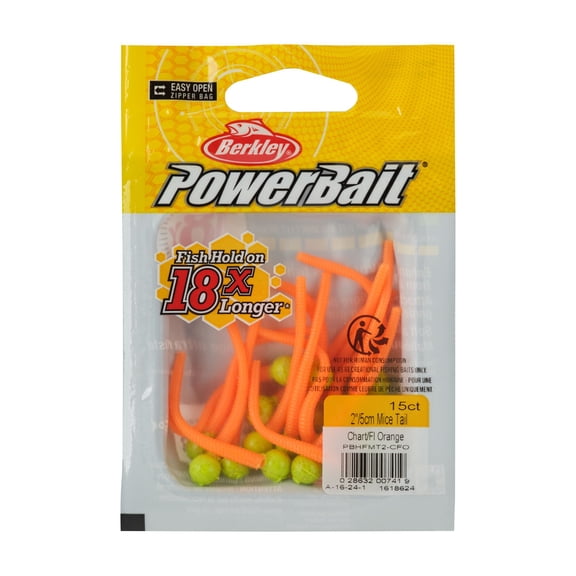 Berkley PowerBait Floating Mice Tails, 2 in, Worms, Chartreuse/Fluorescent Orange (15-count)