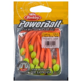 Berkley PowerBait Floating Mice Tails Fishing Bait, Chartreuse/Fluorescent Orange, 3in | 8cm