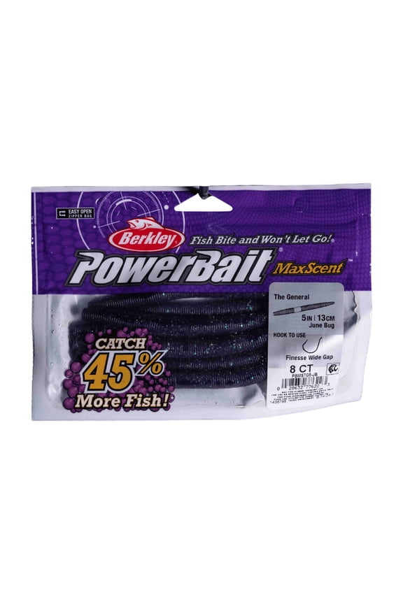 PowerBait® MaxScent The General Fishing Bait, June Bug, 5in | 13cm, Soft Stick Bait with Irresistible Scent & Flavor, Classic Stick Bait Action, Deadly Bass Fishing Bait