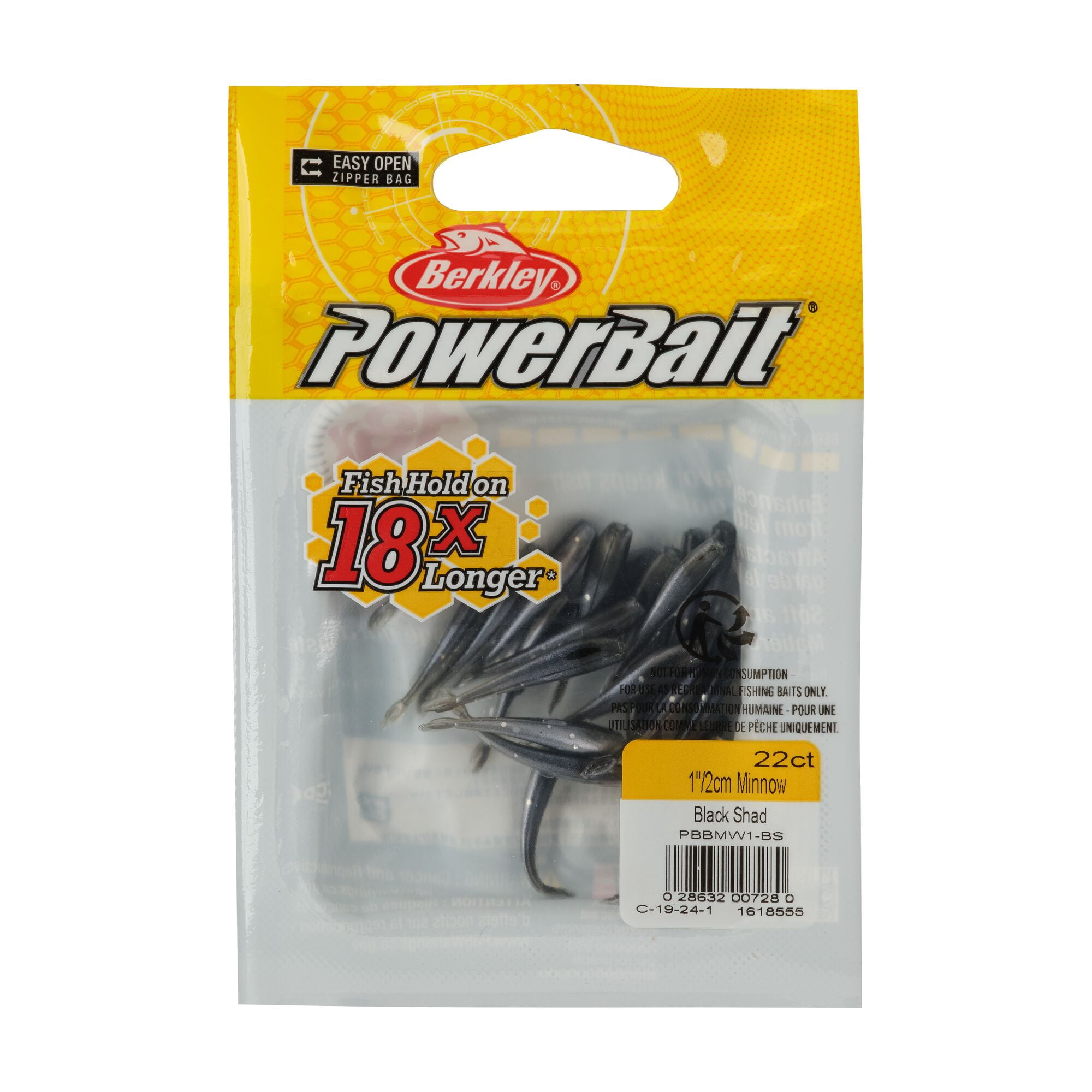 Berkley PowerBait® Minnow, 1 in, Pre-Rigged Baits, Black Shad (22 Count)