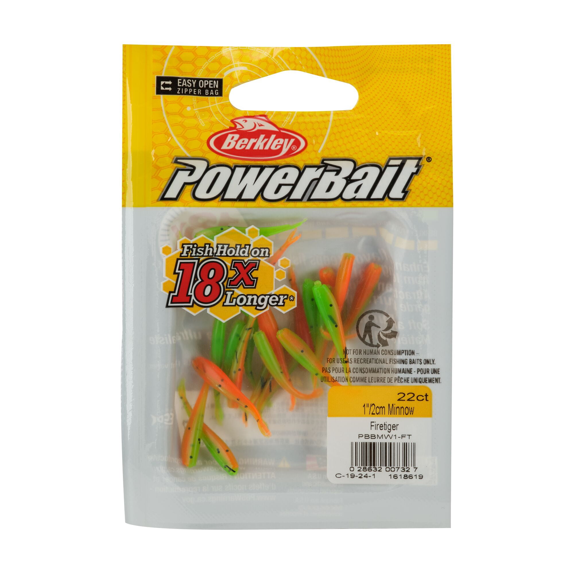Berkley PowerBait® Minnow, 1 in, Pre-Rigged Baits, Firetiger (22 Count)