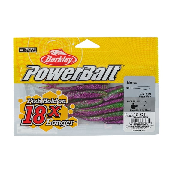Berkley PowerBait® Minnow, 3 in, Pre-Rigged Baits, Magic Man (15 Count)