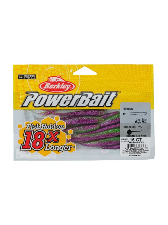 PowerBait® Minnow, 3 in, Pre-Rigged Baits, Magic Man (15 Count)