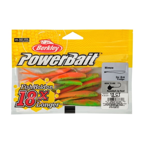 Berkley PowerBait Minnow, 4 in, Pre-Rigged Baits, Firetiger (10 Count)