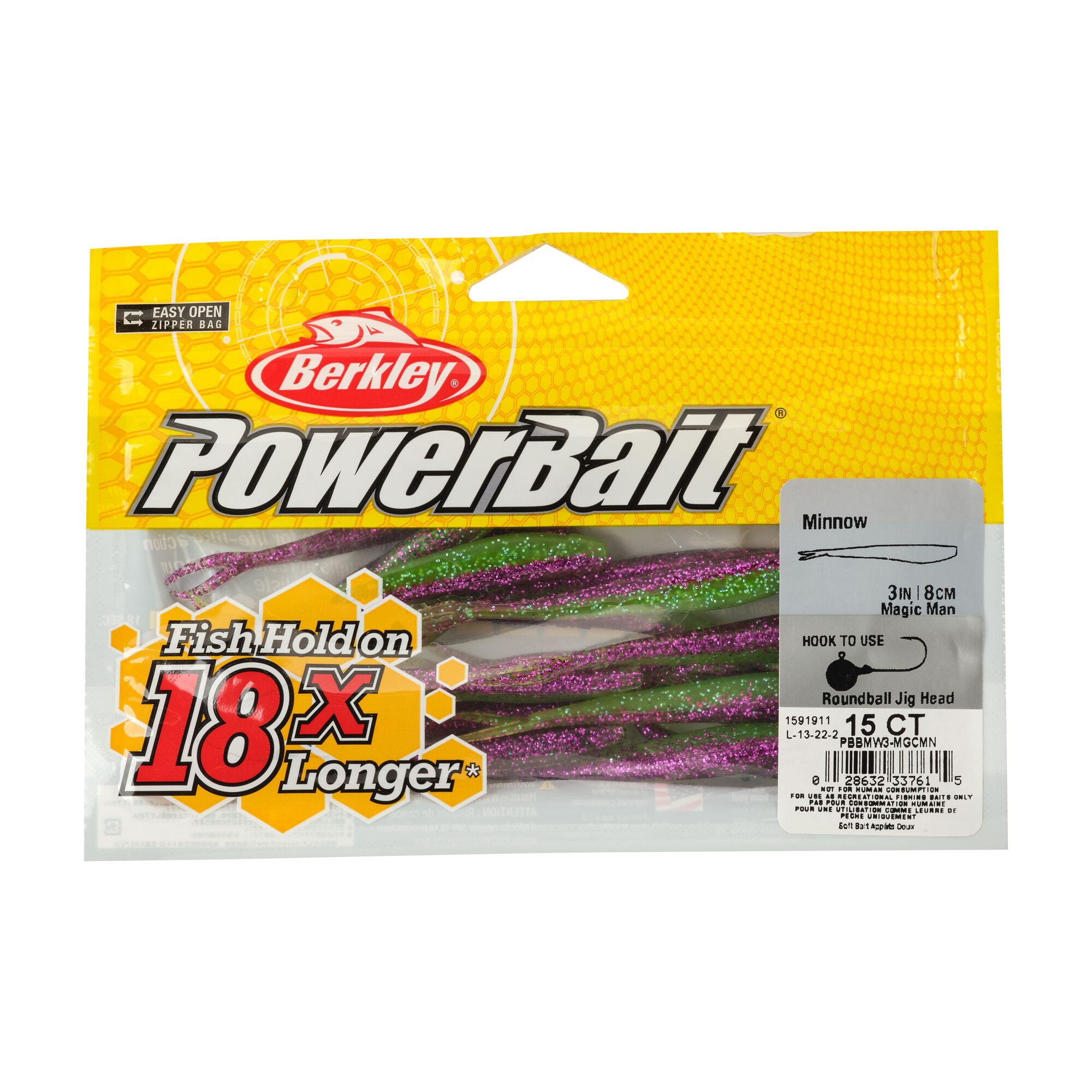 Berkley PowerBait® Minnow, 4 in, Pre-Rigged Baits, Magic Man (10-count)
