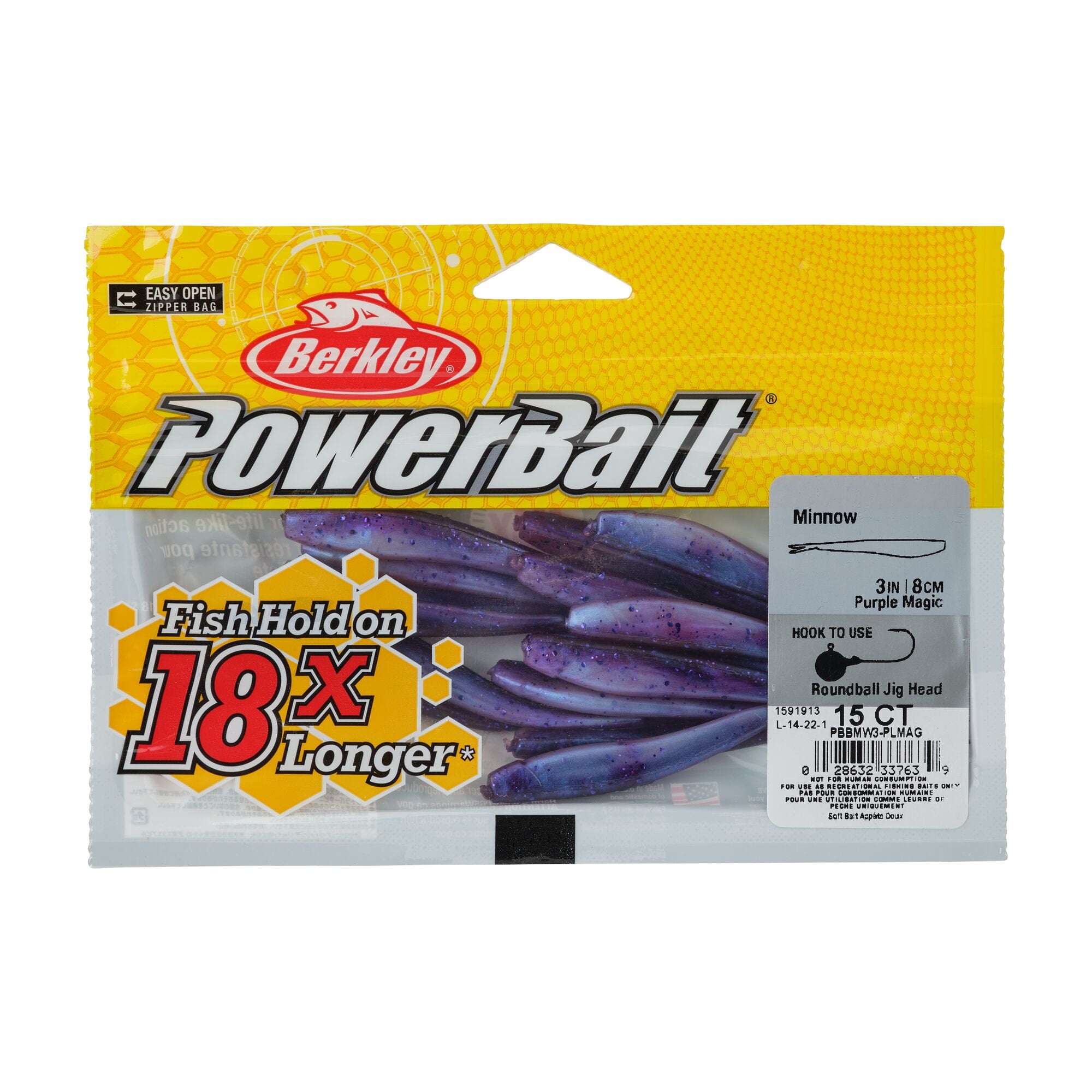 Berkley PowerBait® Minnow, 3 in, Pre-Rigged Baits, Purple Magic