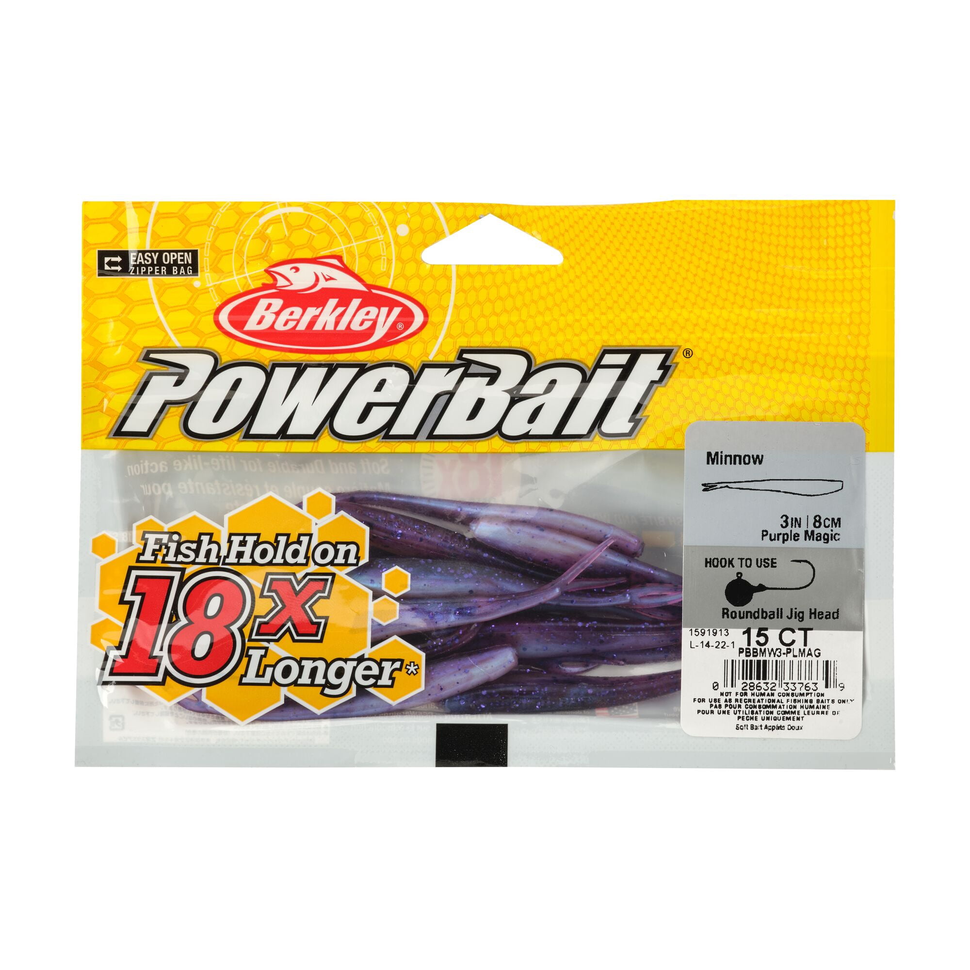 Berkley PowerBait® Minnow, 4 in, Pre-Rigged Baits, Purple Magic (10-count)